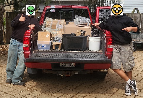 Truckload of parts in boxws, with my helpers